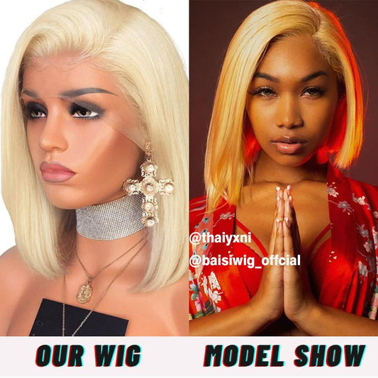 MODEL SHOW, Click to Get Same Wig ( Blonde 613# Lace Frontal Bob )