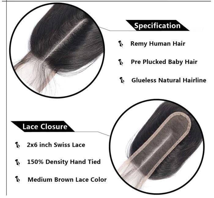 12A Long Part 2*6 Closure Wig Human Hair Wig 180 Density