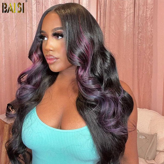 Highlight Purple Color Hair Wavy Wigs