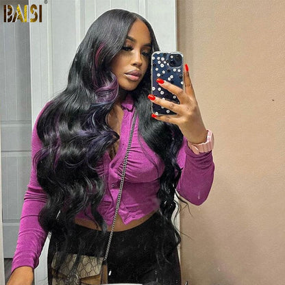 Highlight Purple Color Hair Wavy Wigs