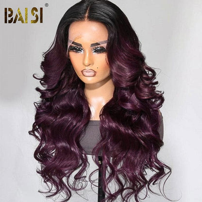 Ombre Smokey Deep Purple Black Root Wavy Wig