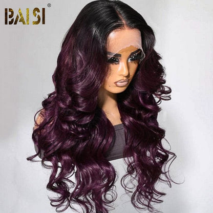 Ombre Smokey Deep Purple Black Root Wavy Wig