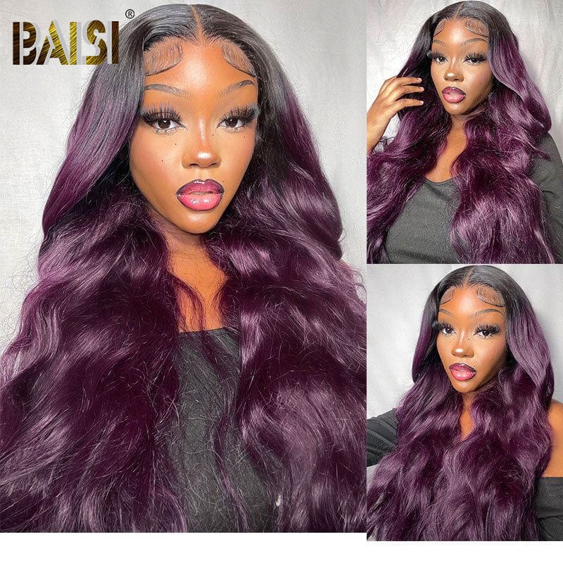 Ombre Smokey Deep Purple Black Root Wavy Wig