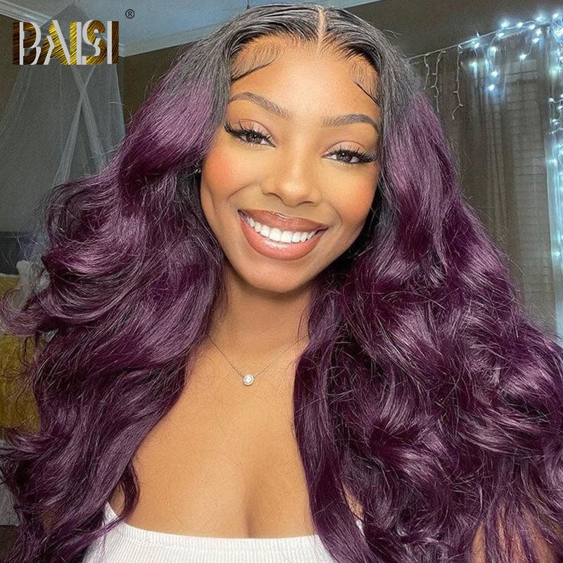 Ombre Smokey Deep Purple Black Root Wavy Wig