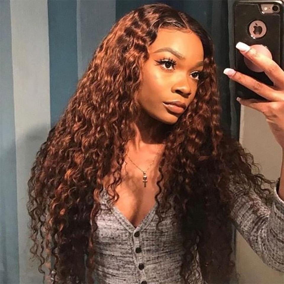 Pre Plucked Deep Wave Wig Color 33# With Dark Roots