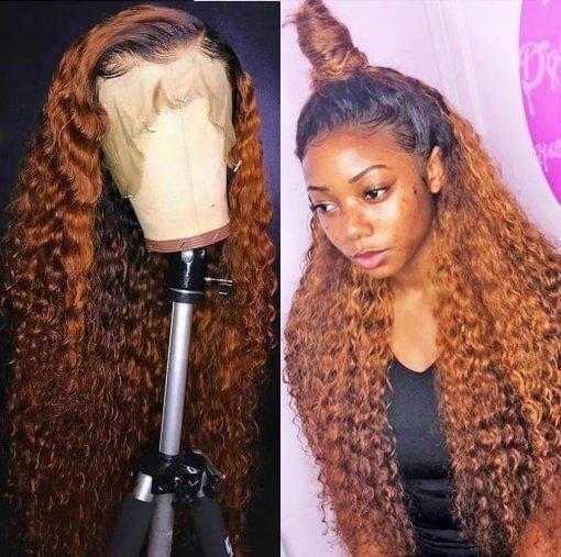 Pre Plucked Deep Wave Wig Color 33# With Dark Roots