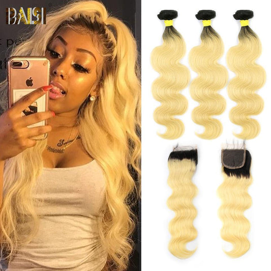 1B/613# Eurasian Body wave Blonde Bundles with Closure