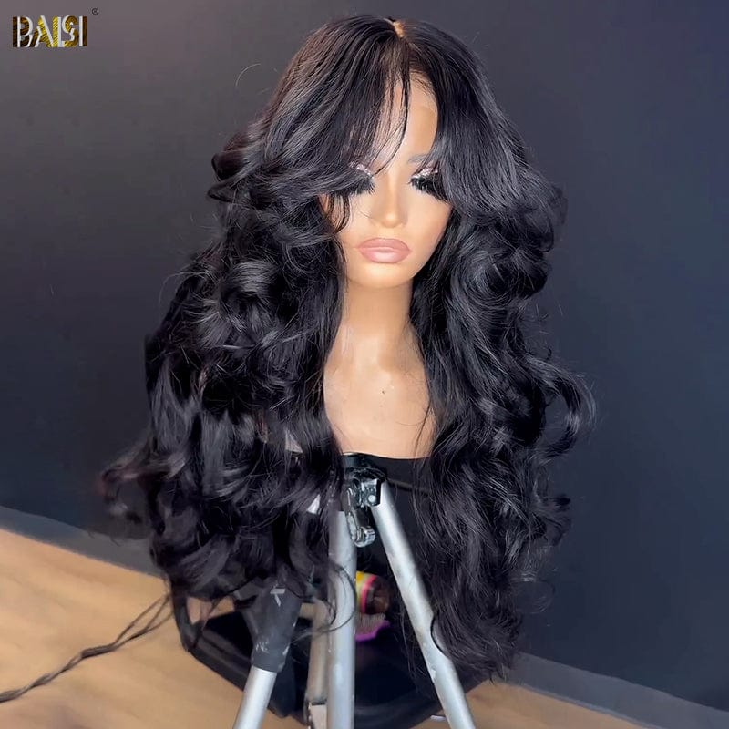 Wavy With Curtain Bangs Lace Wig