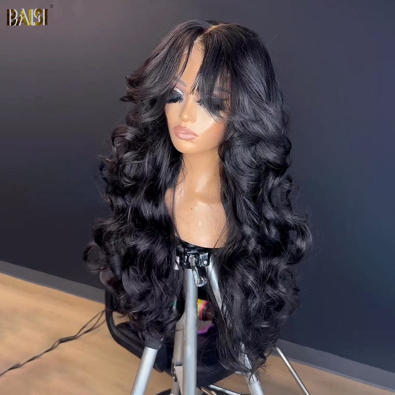 Wavy With Curtain Bangs Lace Wig