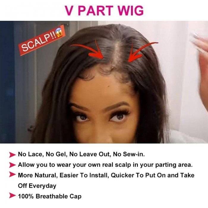 V Part Human Hair Wig