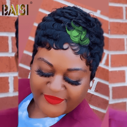 Finger Wave Machine With Green Highlight  Made Wig