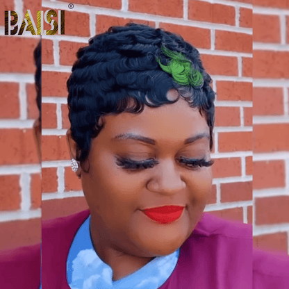 Finger Wave Machine With Green Highlight  Made Wig