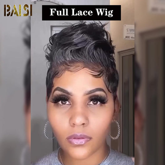 Full Lace Pixie Cut Wavy Wig