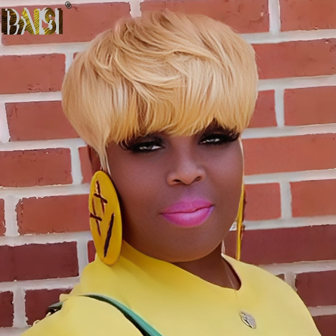 Machine Made Honey Blonde Short Cut With Full Bang Wig