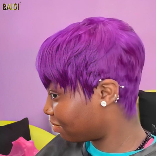 Purple Machine Made Short Cut Wig