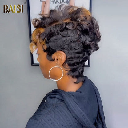 Sexy Finger Wave With Honey Blonde Pixie Lace Wig