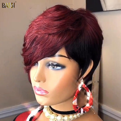 Shining Red Machine Made Short Cut Wig