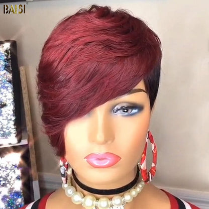 Shining Red Machine Made Short Cut Wig