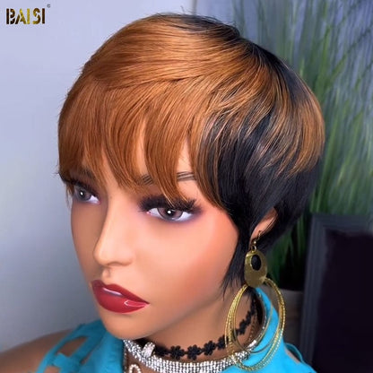 Machine Made Short Cut With Honey Brown Wig