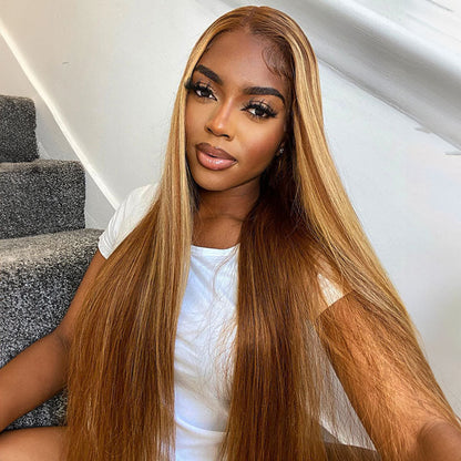 Highlights Blonde Brown 7x5 Pre-everything Lace Straight Balayage Wig Human Hair