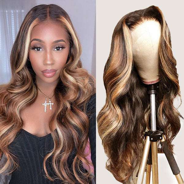 Blonde Balayage HD Lace Frontal Wig Highlight Body Wave Wear And Go Glueless Human Hair Wigs 13x4 Lace Front Wig - Healthier Me Beauty, LLC