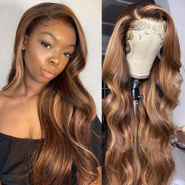 HD Lace Highlight Wig 4x4 Lace Wig Body Wave Human Hair Wigs 5x5 Lace Closure Wigs 180% Density - Healthier Me Beauty, LLC
