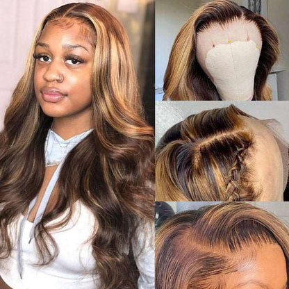 Blonde Balayage HD Lace Frontal Wig Highlight Body Wave Wear And Go Glueless Human Hair Wigs 13x4 Lace Front Wig - Healthier Me Beauty, LLC