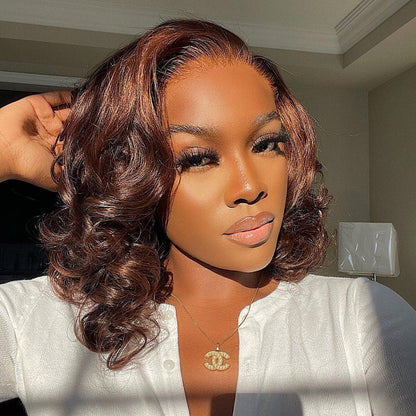 Chocolate Brown Spiral Curl 13x4 Lace Front Bob Wig Glueless Human Hair Wig