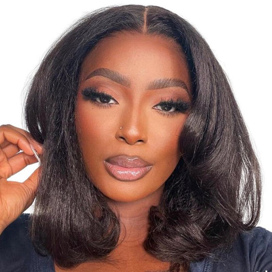 13x5 Pre-everything Yaki Straight Bob Wig Pre-cut Lace Short Human Hair Wig