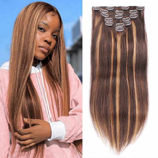 Highlight Honey Blonde Straight Virgin Human Hair Clip Hair Extensions - Healthier Me Beauty, LLC