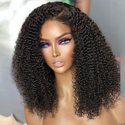 Handmade 4C Hairline Afro Kinky Curly 13x4 Lace Front Wig With Curly Edges Kinky Baby Hair Human Hair Wig