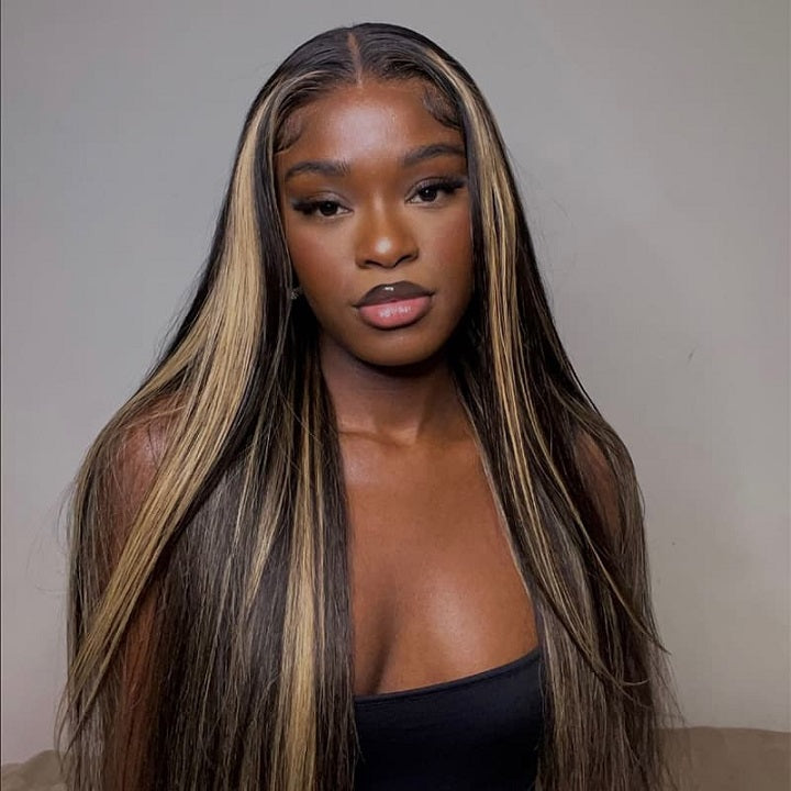 Mix Honey Blonde Straight Hair Balayage Color 3 Bundles With 13x4 Frontal HD Lace