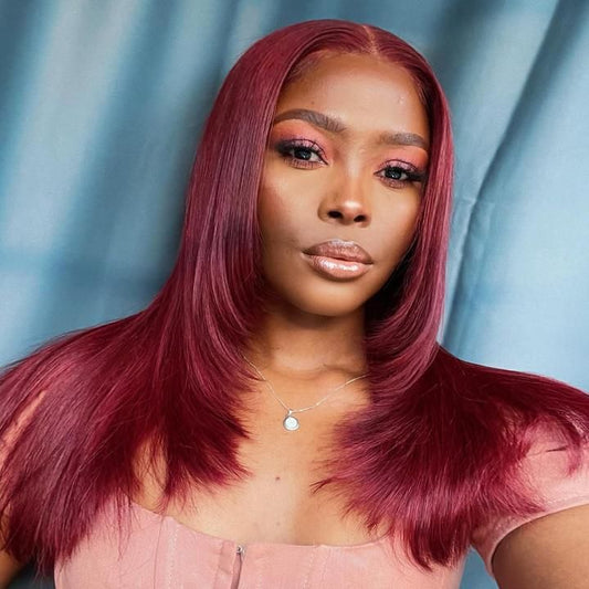 Burgundy Straight 13x5 Pre Cut Lace Front Layered Wig Butterfly Haircut #99J Color Wig