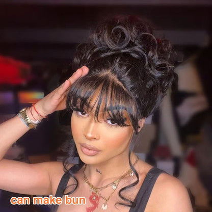 Pre Everything Glueless 13x5 Lace Front Body Wave Wigs With Bangs Human Hair