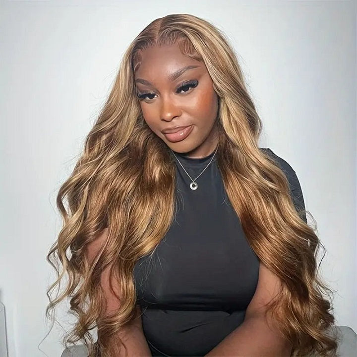 Highlight Honey Blonde TP4/27 Wavy 13x4  Lace Front Glueless Wig