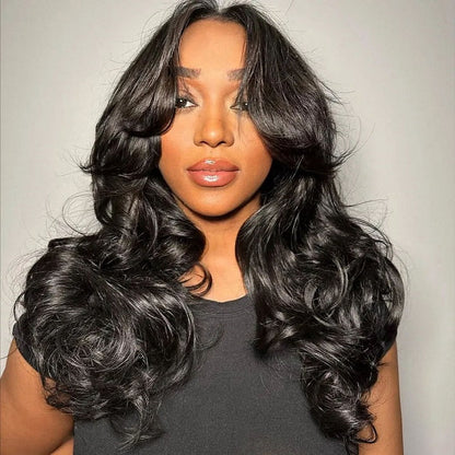 Curtain Bangs Body Wave 13x5 Pre Cut Lace Glueless Human Hair Wig