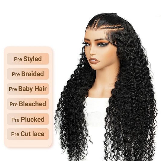 Deep Wave Pre Braided Wig Pre Cut Lace 13x4 Front Wigs With Baby Hair