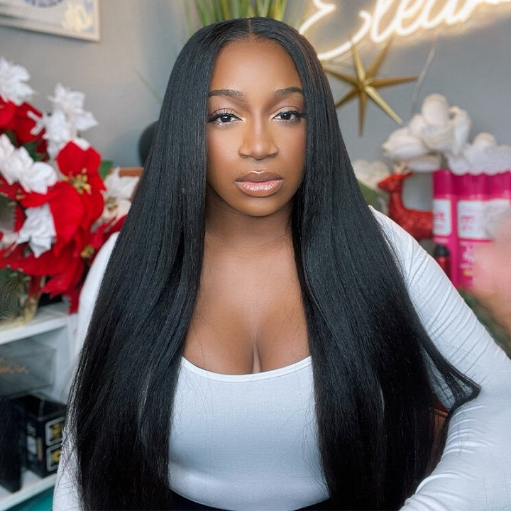 Glueless Kinky Straight Pre Cut 9x6 Lace Wig Human Hair Wig