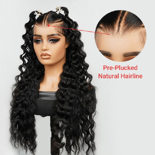 Pre Braided Crimp Wave Wig Pre Cut Lace 13x4 Frontal Wigs Natural Baby Hair