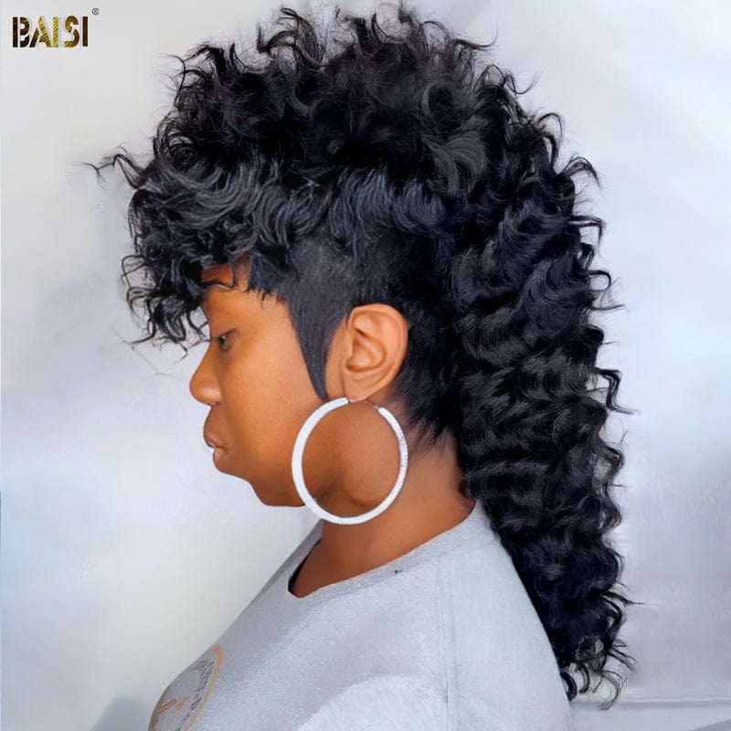 Black Wavy Mullet Glueless Wig