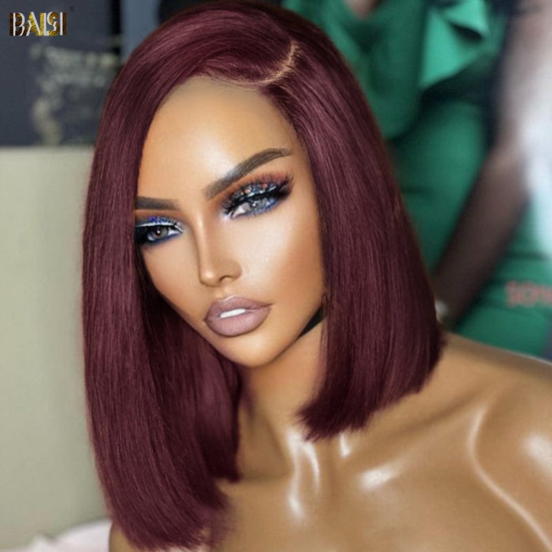 BAISI Burgundy Straight Frontal BoB Wig