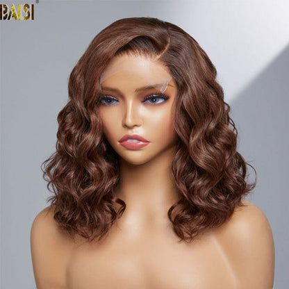 BAISI Chocolate Light Brown Wavy Closure Wig