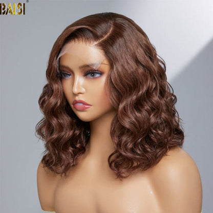 BAISI Chocolate Light Brown Wavy Closure Wig