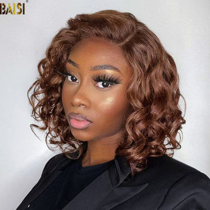 BAISI Chocolate Light Brown Wavy Closure Wig