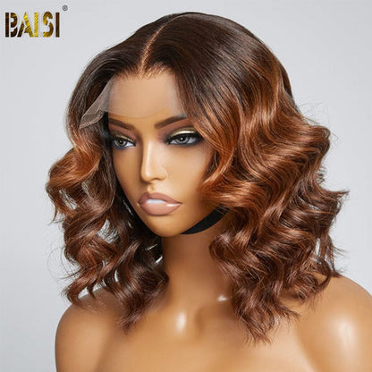 BAISI Elegant Brown Ombre Wavy Wig