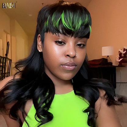 Green Highlight Mullet Glueless Wig