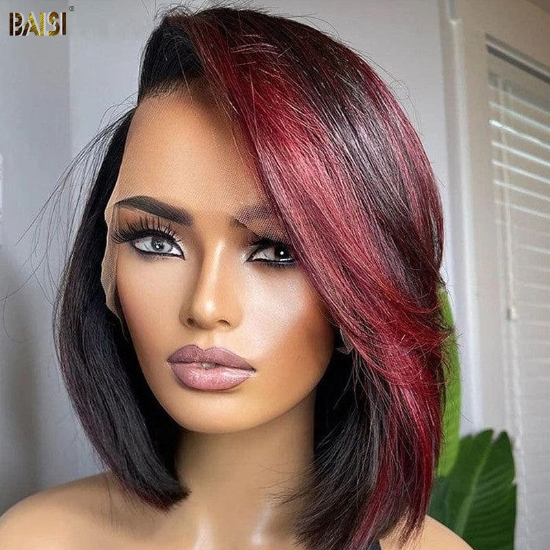 BAISI Highlight Burgundy Silky Straight BoB Wig