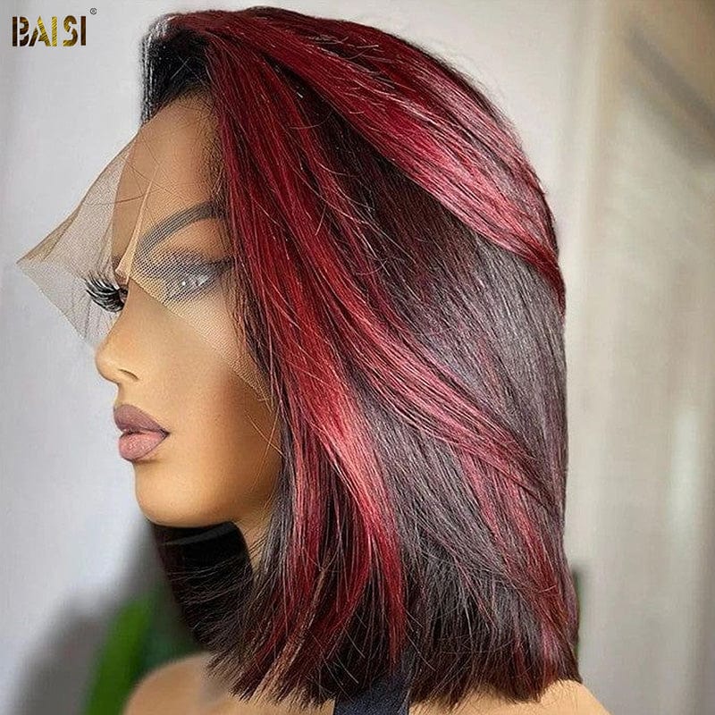 BAISI Highlight Burgundy Silky Straight BoB Wig