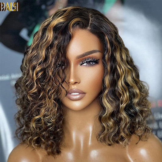 BAISI  Highlight Honey Blonde Curly Closure Wig(US warehouse)