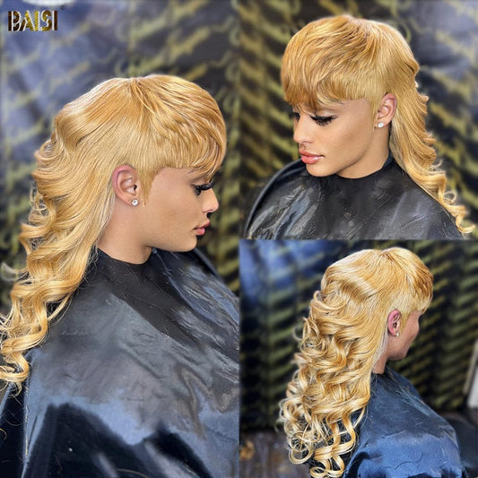 Honey Blonde Wavy Mullet Glueless Wig